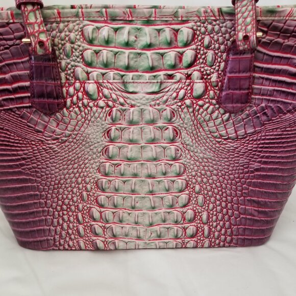Brahmin Pink Purple Green Hombre Croc Embossed Purse Shoulder Handbag - Picture 2 of 11